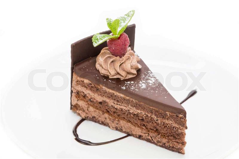 Dessert, a piece of cake on the table with a cup of tea, stock photo