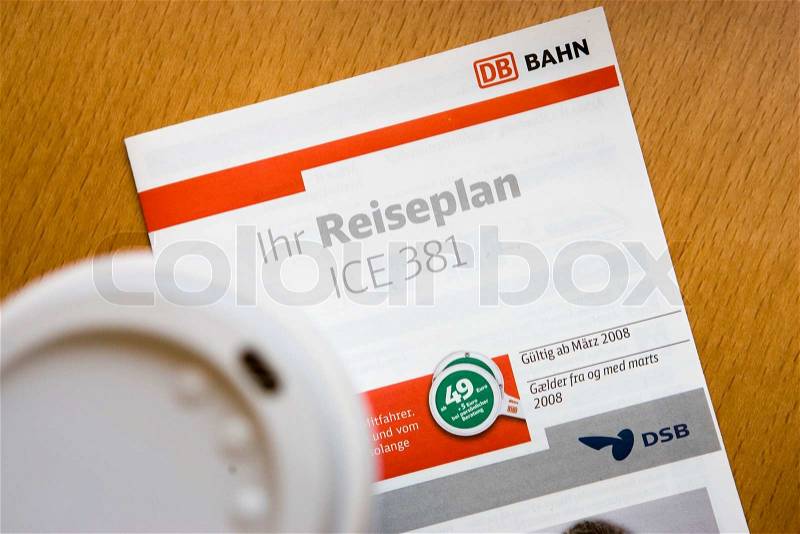 Travel plan from a German train company, stock photo