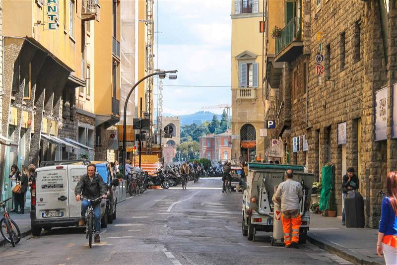 FLORENCE, ITALY - MAY 08, 2014: People on the street of the ancient Italian city Florence. Florence - the administrative center of the region of Tuscany. Population of more than 373,000 people, stock photo