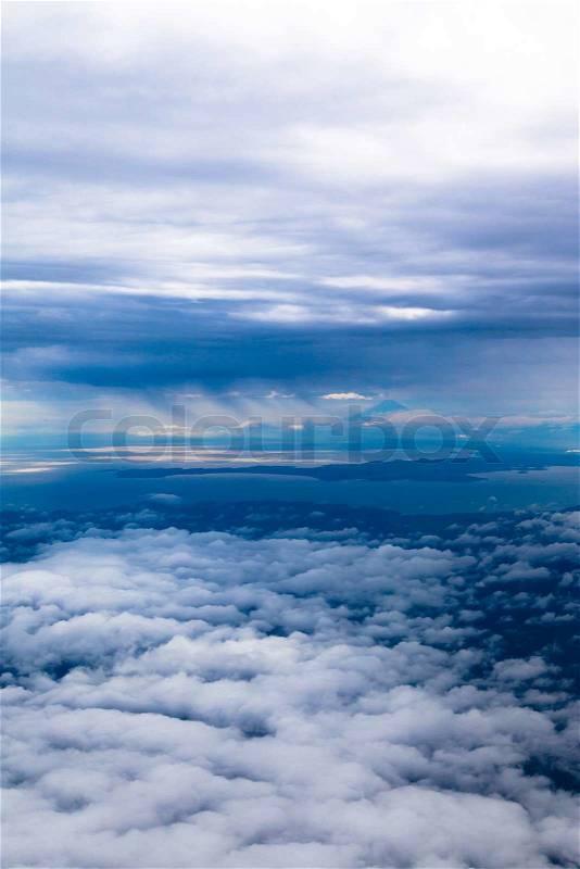Mount Fuji view beyond the sea of ​​clouds, stock photo