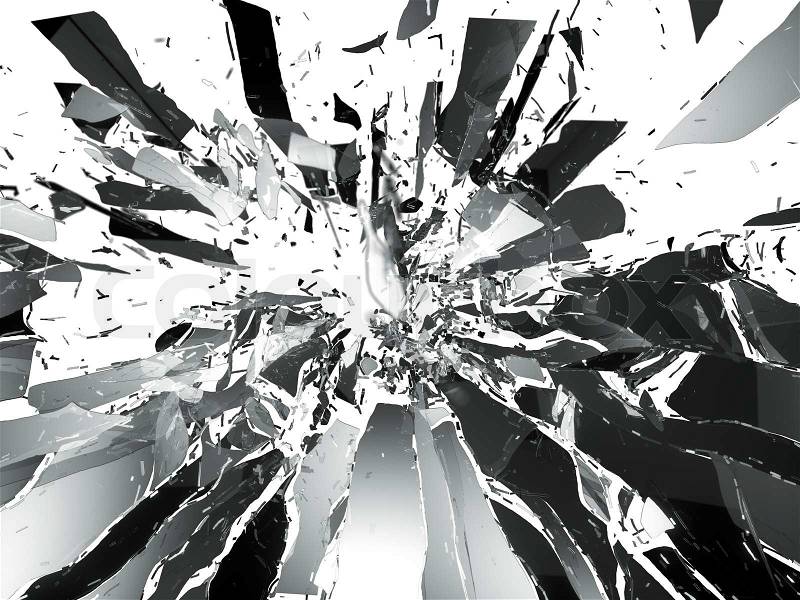 Shattered glass: sharp Pieces isolated on white, stock photo