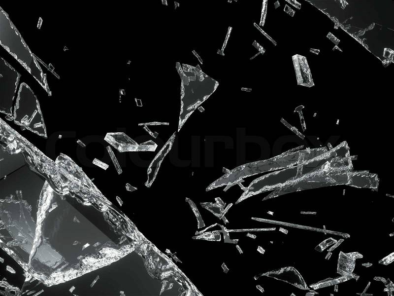 Destructed or Shattered glass isolated over black background, stock photo