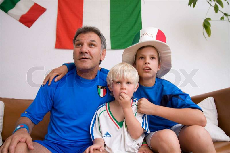 Frustrated faces of fans watching Italian football, stock photo