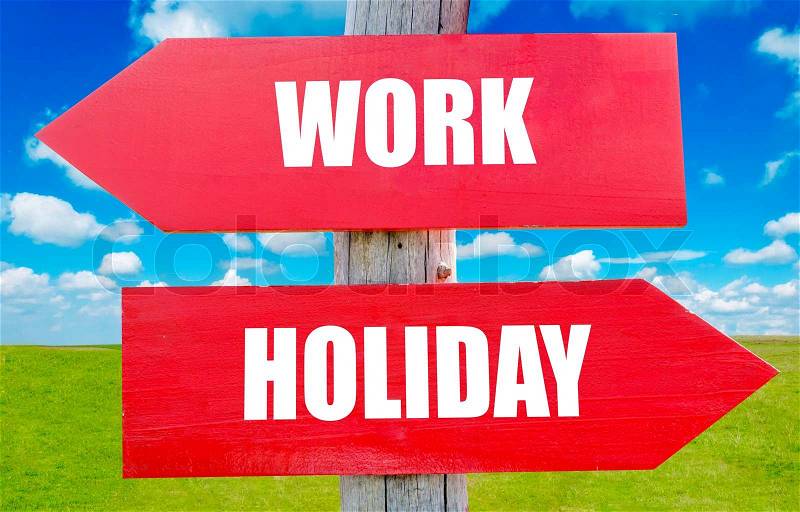 Work or holiday choice showing strategy change or dilemmas, stock photo