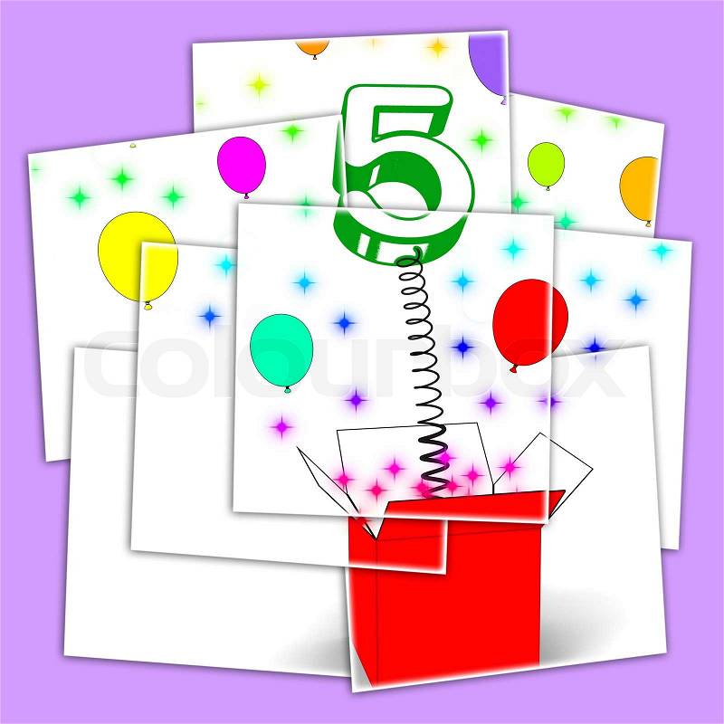 Number Five Surprise Box Displaying Surprise Party Or Festivity, stock photo