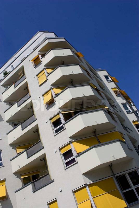 Slanting image of an apartment building, stock photo