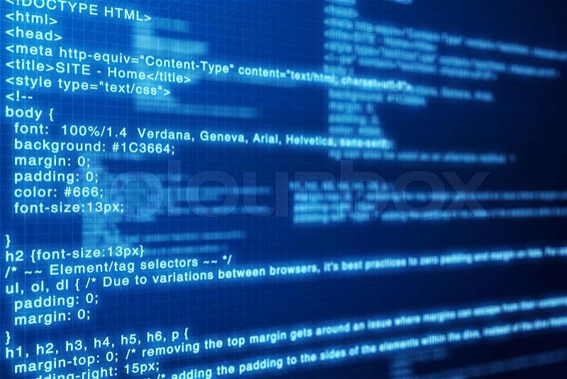 HTML code blue screen background concept, stock photo