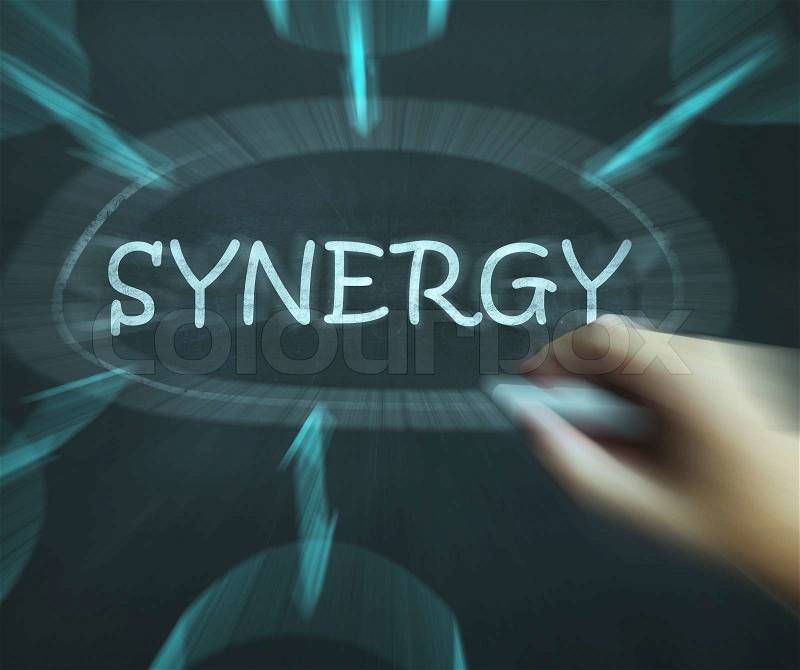 Synergy Diagram Meaning Joint Effort And Cooperation, stock photo