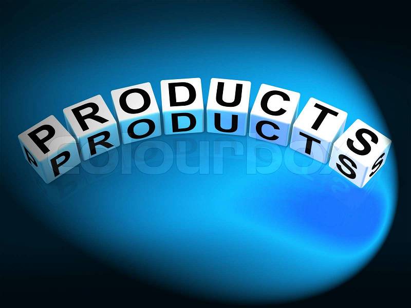 Products Dice Showing Goods in Production to Buy or Sell, stock photo