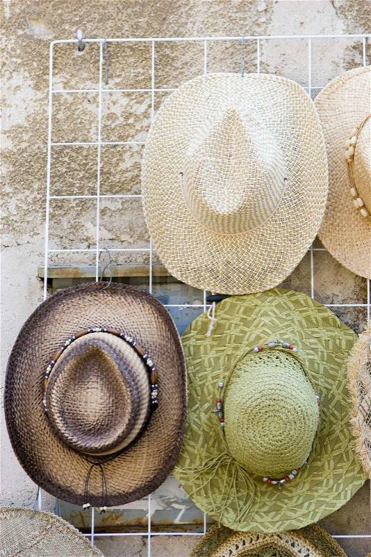 Summer hats for sale, stock photo