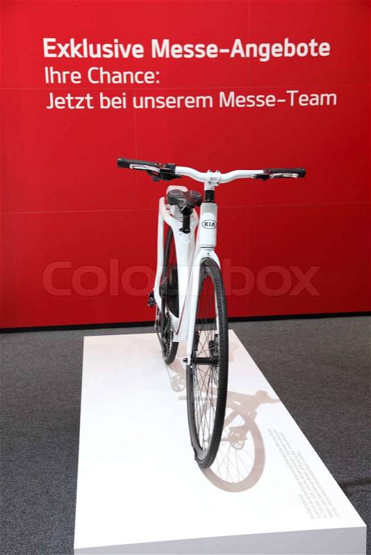 New KIA bicycle at the AMI - Auto Mobile International Trade Fair on June 1st, 2014 in Leipzig, Saxony, Germany, stock photo