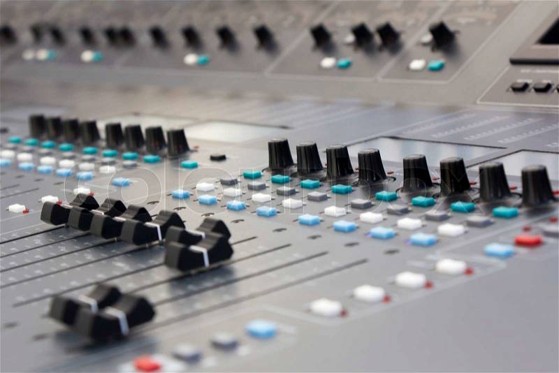 Large Music Mixing desk equipment for sound control buttons equipment for sound mixer control , stock photo