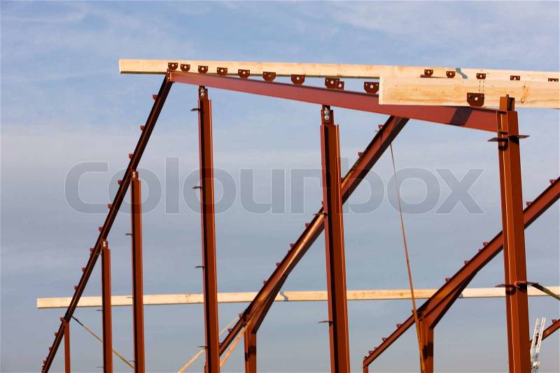 Metal beams in a construction site, stock photo