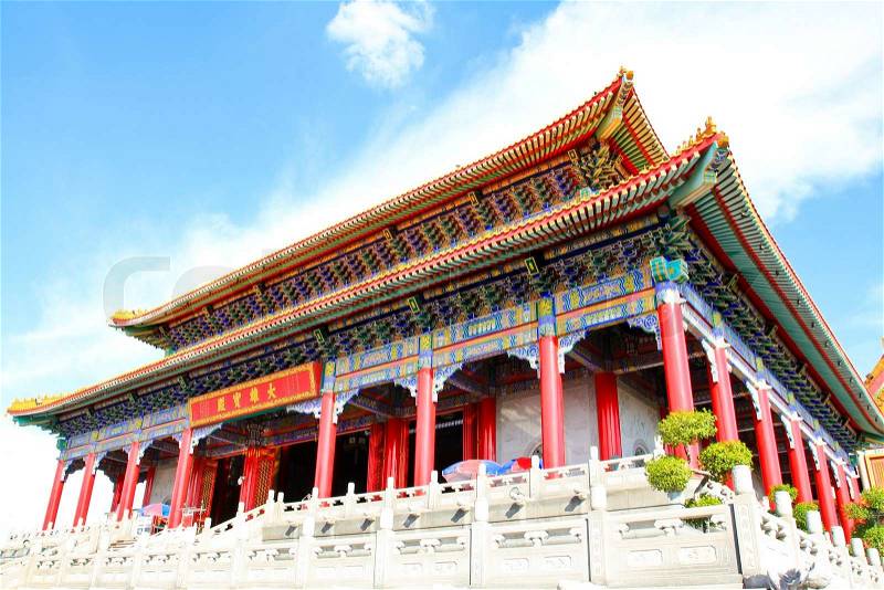 Traditional Chinese style temple at Wat Leng-Noei-Yi in Nonthaburi,Thailand, stock photo