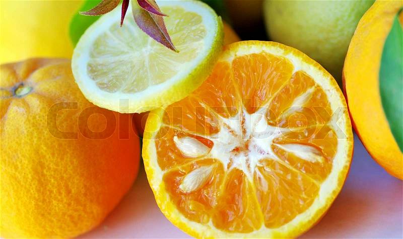 Background of Lemon and orange slices, stock photo