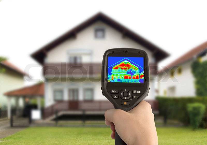 Heat Loss Detection of the House With Infrared Thermal Camera, stock photo