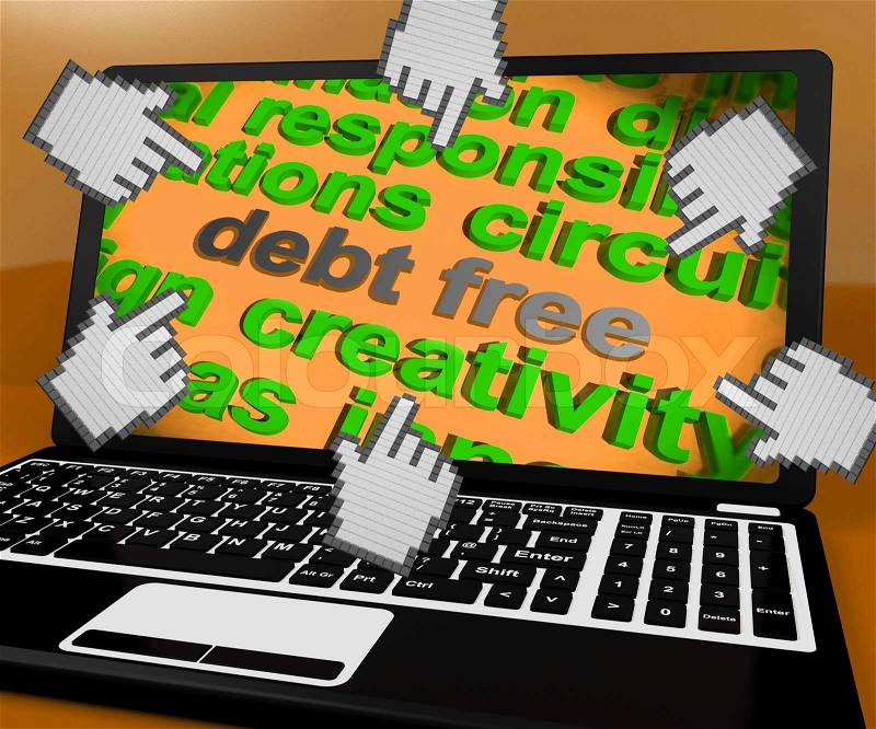 Debt Free Laptop Screen Showing Good Credit Or No Debt, stock photo
