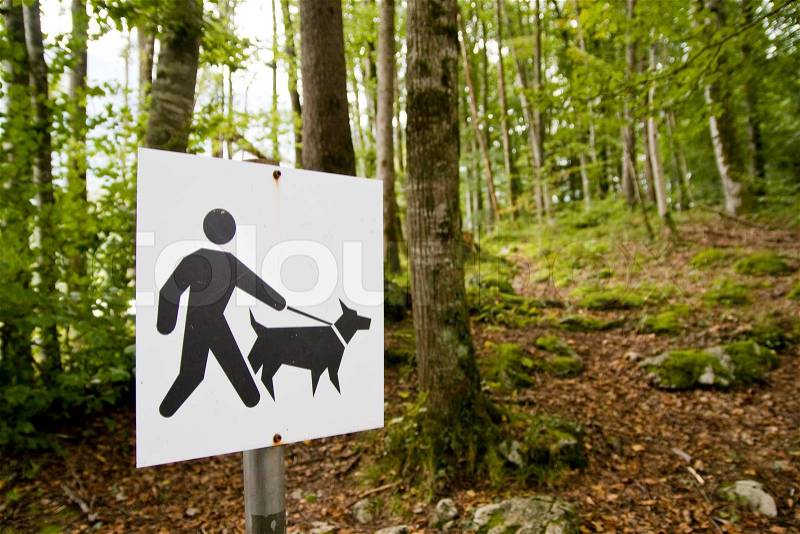 Signage on a pårk for people with dogs, stock photo