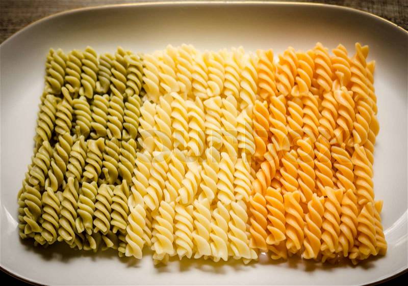 Fusilli pasta italian flag, stock photo