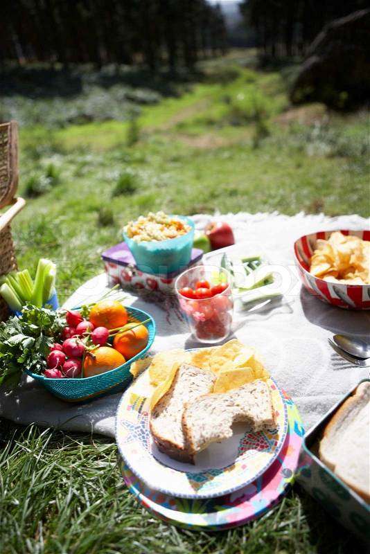 Picnic Food Laid Out On Blanket, stock photo