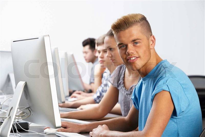 Group Of Students In Computer Class, stock photo