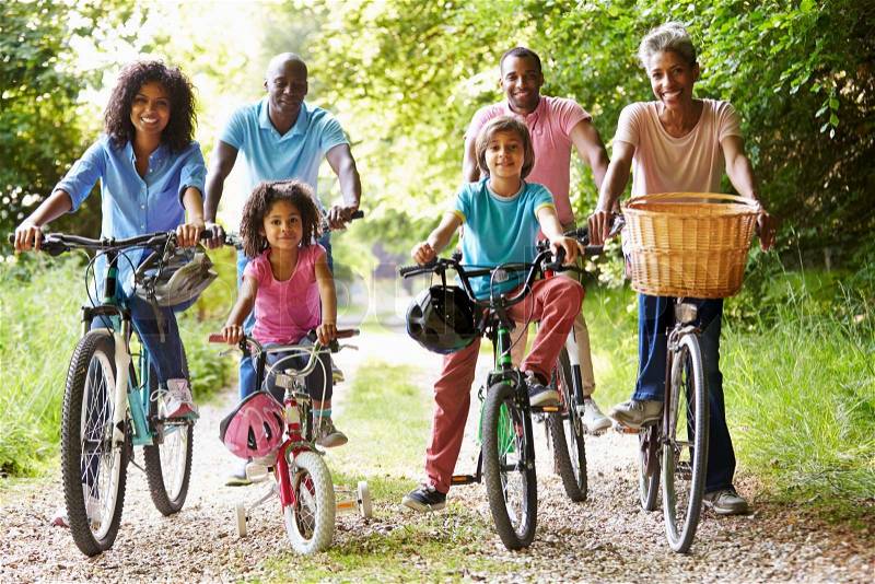 Multi Generation African American Family On Cycle Ride, stock photo