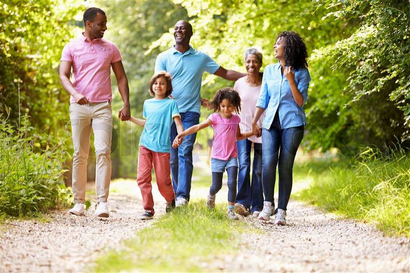 Multi Generation African American Family On Country Walk, stock photo