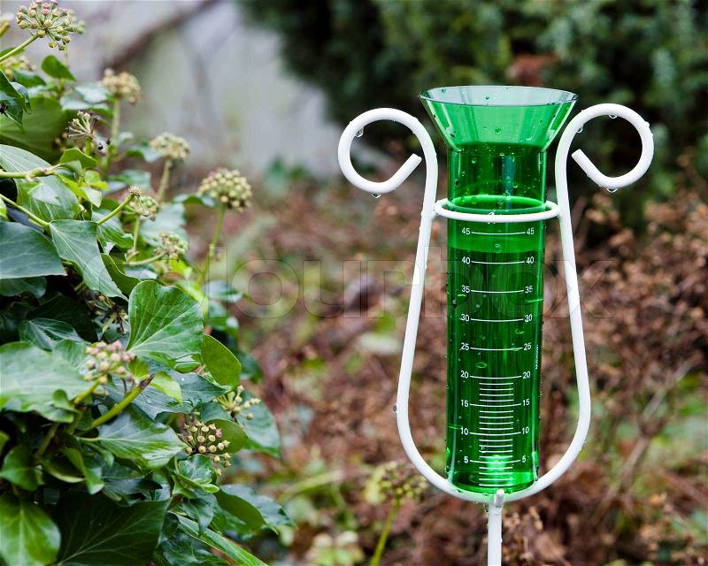 Rain gauge in the garden, stock photo