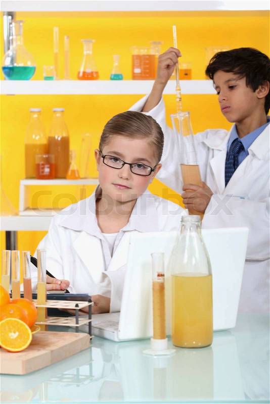 Kids in science lab, stock photo