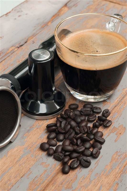 Hot coffee and coffee making equipment, stock photo