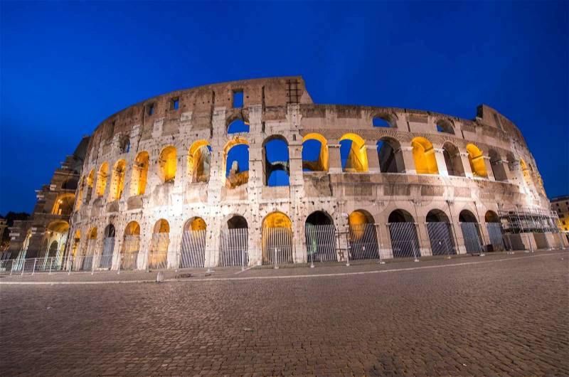 Rome, The Colosseum. Night view on a beautiful summer night, stock photo