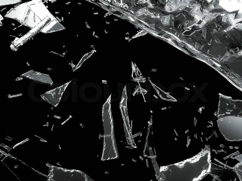 Deflated or shattered glass over black background, stock photo