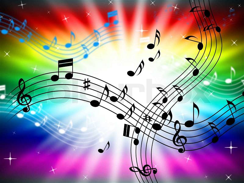 Color Sunrays Indicating Bass Clef And Sound, stock photo