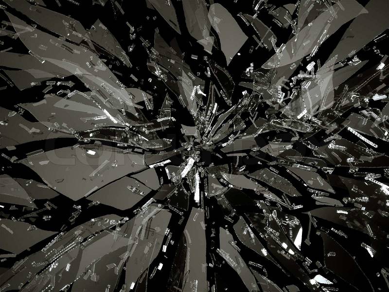Many pieces of broken or Shattered glass on black, stock photo