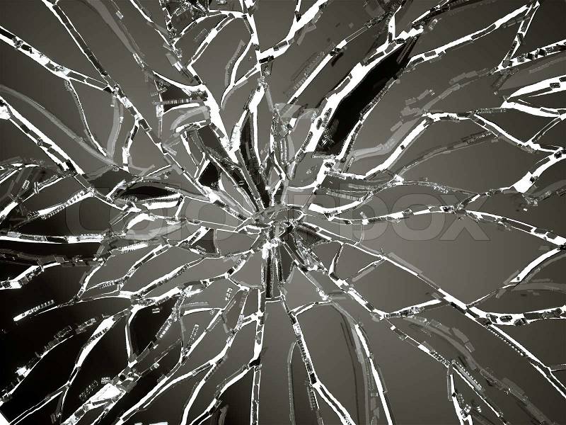 Pieces of demolished or Shattered glass on white, stock photo