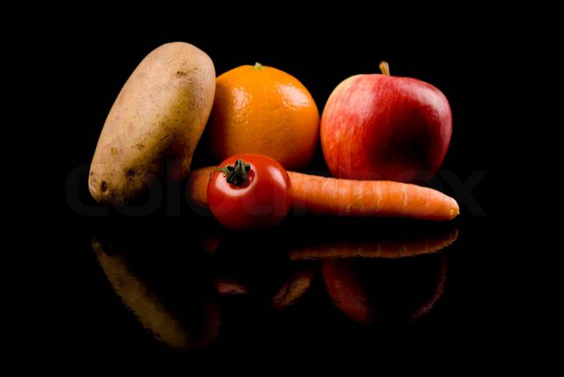 Healthy food on black background, stock photo