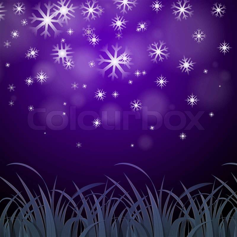 Snowflakes Purple Background Showing Wintertime Wallpaper Or Ice Pattern , stock photo