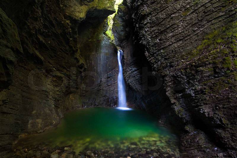 Slap Kozjak (Kozjak waterfall) in the National Park of Triglav, Julian Alps, Slovenia, Europe, stock photo