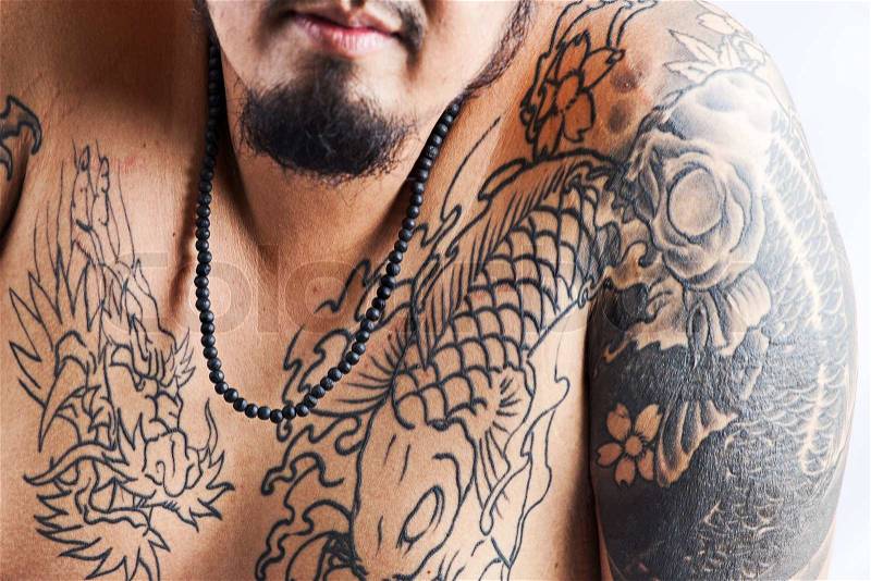 Men with tattoos and beard, stock photo