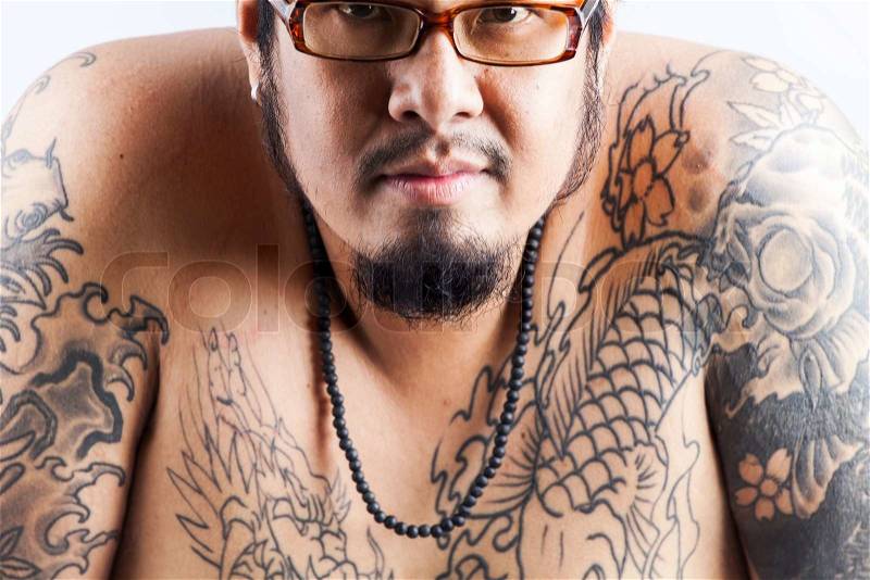 Men with tattoos and beard, stock photo