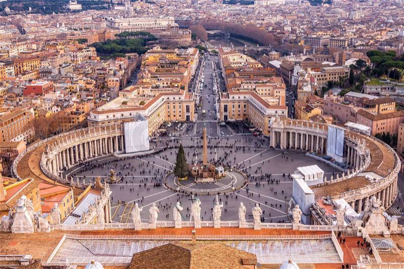 Rome, Italy. Famous Saint Peter\'s Square in Vatican and aerial view of the city, stock photo