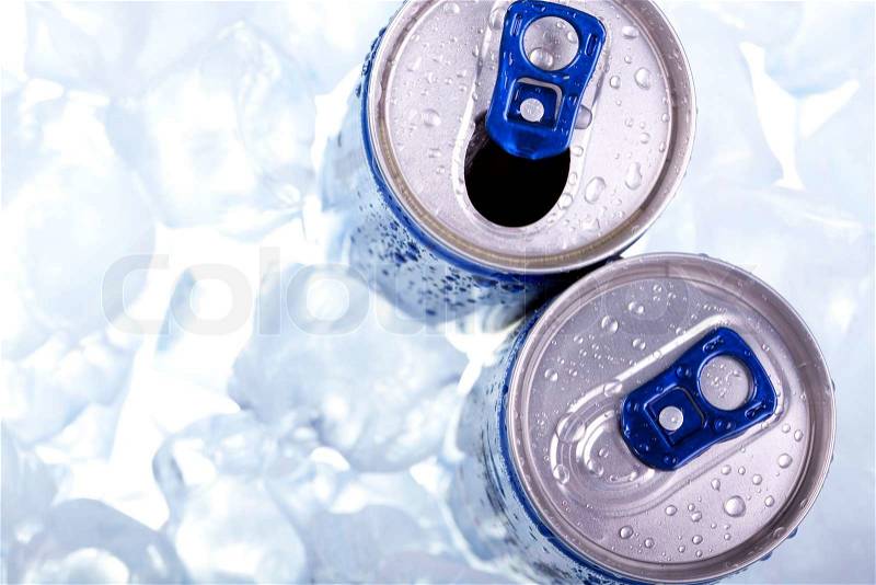 Energy drink in ice! Top view, stock photo