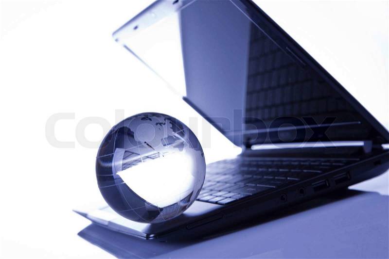 Blue Globe and Computer Keyboard for background, stock photo