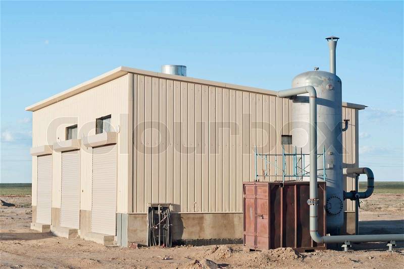Industrial site, compressor equipment, stock photo