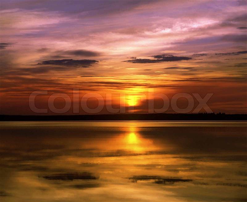 Landscape. Lake, water, sunset, stock photo