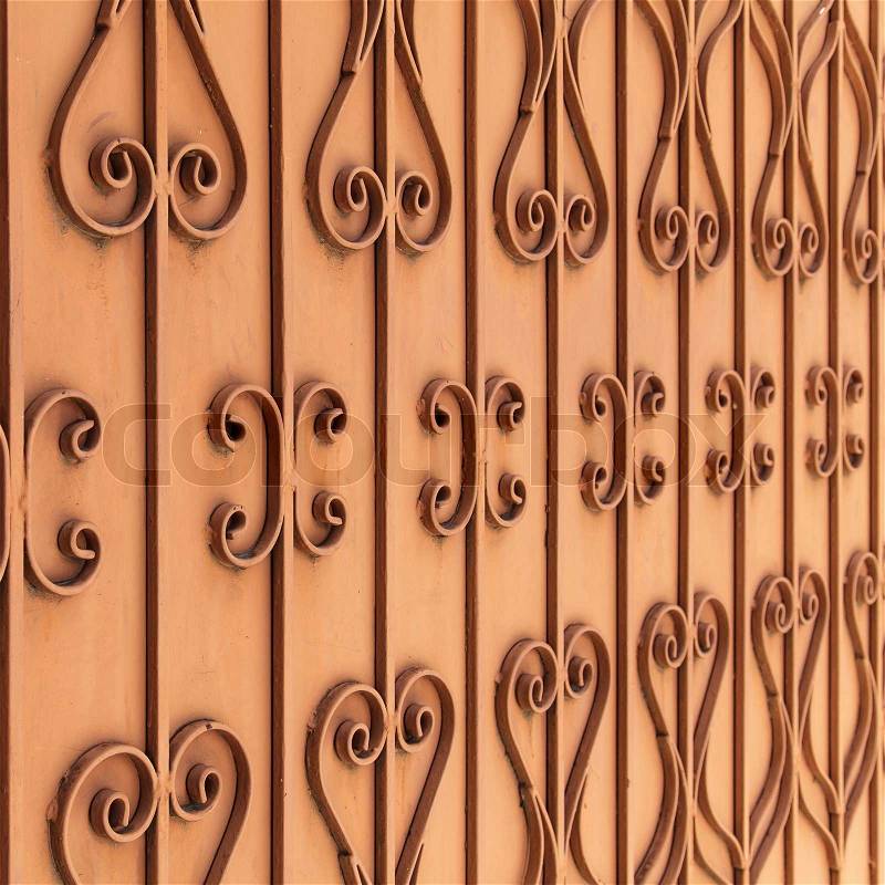 Metallic gate pattern, curved steel background, stock photo