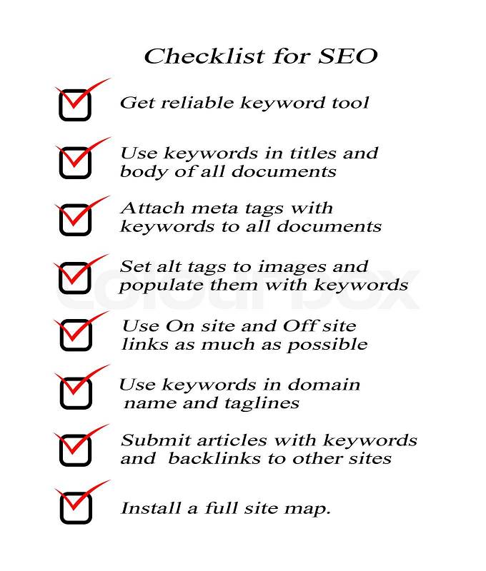 Presentation of SEO checklist, stock photo