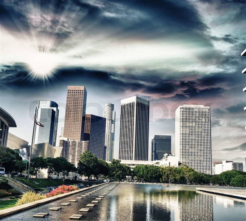 Los Angeles, California. Modern city skyline on a beautiful afternoon, stock photo