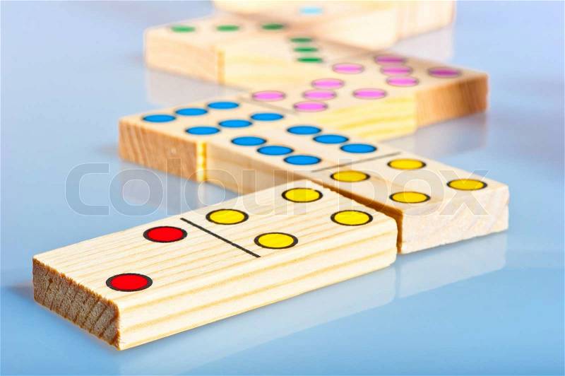 Wooden domino game closeup shot, stock photo