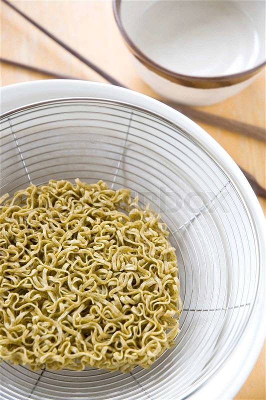 Close up green noodles prepare to cook, stock photo